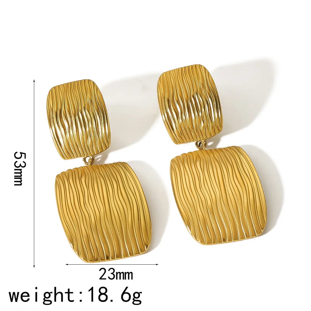 1 pair of exaggerated personality  gold-plated stainless steel striped texture geometric square pendant earrings suitable for women's daily wear h5Picture2